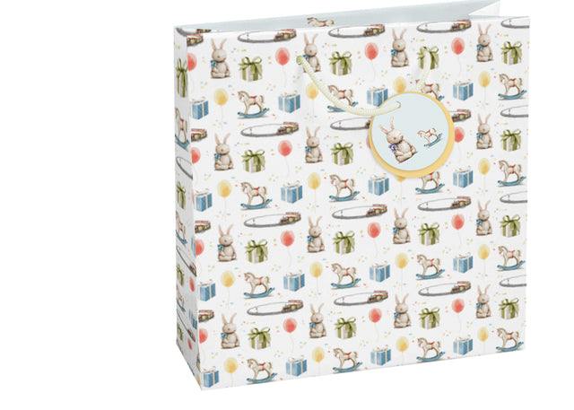 Dárková taška čtvercová-(TQ)  Quad mat  o rozměrech 15x6x14,5cm se  vzorem hraček 22519 TQ.jpg