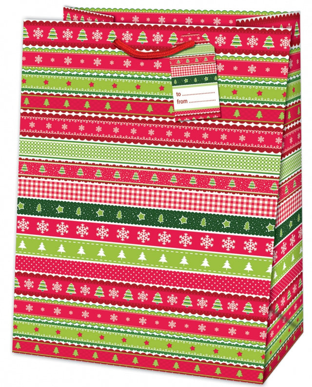 Dárková taška vánoční Jumbo (TJ)-ZELENOČERVENÝ VZOR-33x13,7x44,5 cm 219512 TJ.jpg