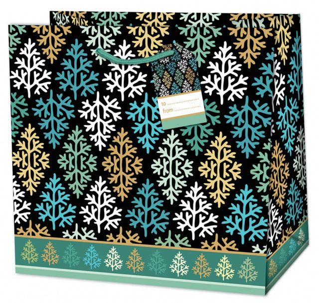 Dárková taška vánoční čtvercová (TQ) -TYRKYSOVÝ VZOR-15x6x14,5cm 219513 TQ.jpg