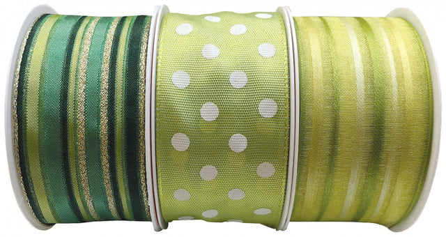 Mix hedvábných stuh s drátem nebo bez drátu - Zelená - 40 mm x 2 m NAV-zelená_1.jpg