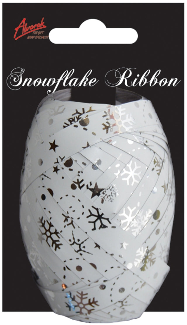Stužková hvězdice Snowflake - Stříbrná se stříbrnými vločkami - 10 cm SNOW-5.jpg