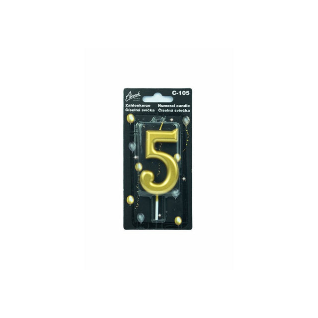 Zlatá číselná narozeninová svíčka na dort 5 (9 cm)  C-105_1.jpg#14653#33d0424c8414